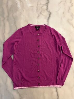 Kirkland Signature Women's Magenta Crewneck Button-Front Cardigan